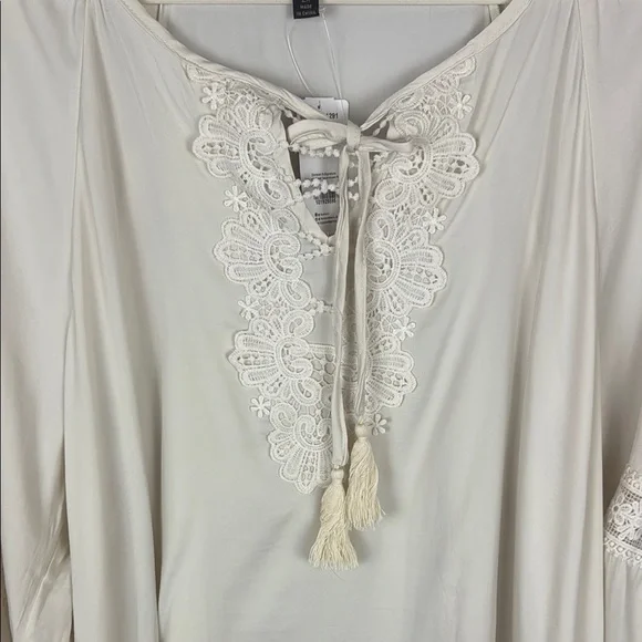 NWT Suzanne Betro Division Signature Ivory Lace Detail Tassel Tunic Size 2X - Picture 9 of 12